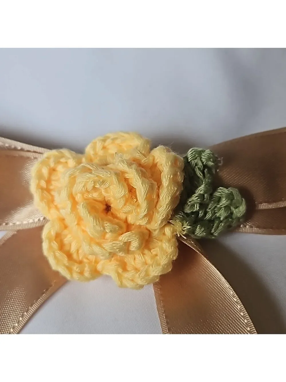 Gold Bow Hair Clip Yellow Crochet Rose Handmade